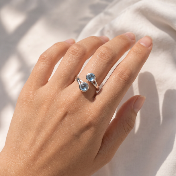 Art Pewter Celtic Birthstone Ring - Silver Plated Pewter - Made in Scotland - March (Aquamarine)