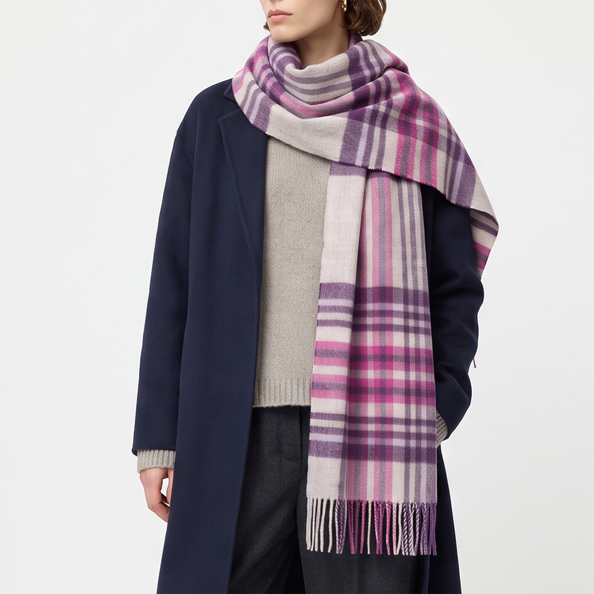 Heritage of Scotland 100% Lambswool Wide Scarf Soft Unisex Winter Wrap - Tartan & Check Designs - STEWART PURPLE