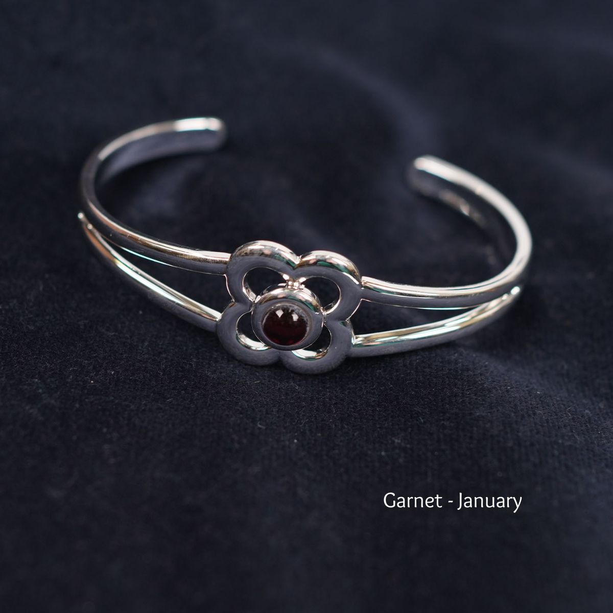 Art Pewter Birthstone Bangle - Silver Plated Pewter - Made in Scotland - January (Garnet)