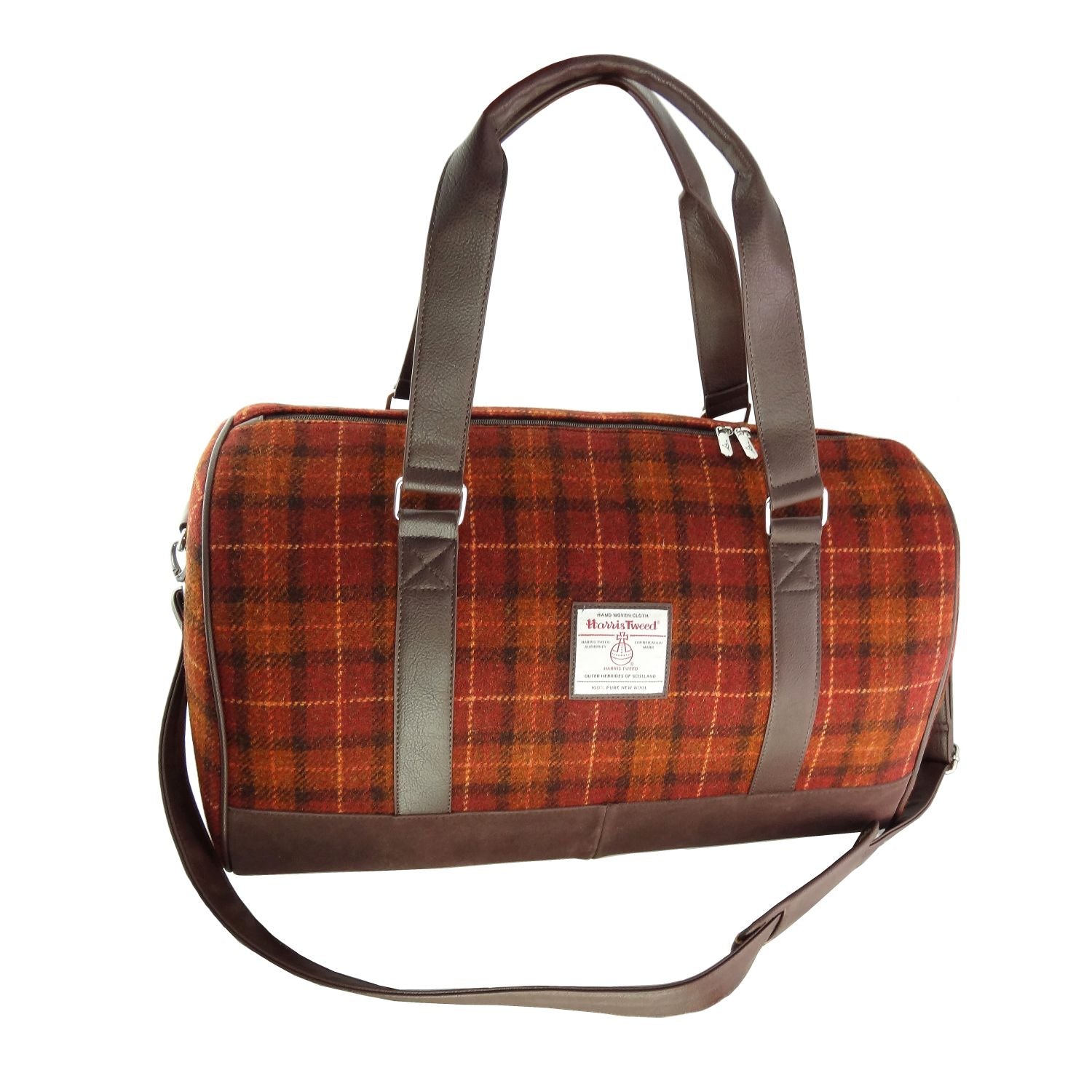 Harris Tweed Clyde Weekend Bag – Spacious Wool Travel Holdall - Rust with Orange Overcheck (COL117)