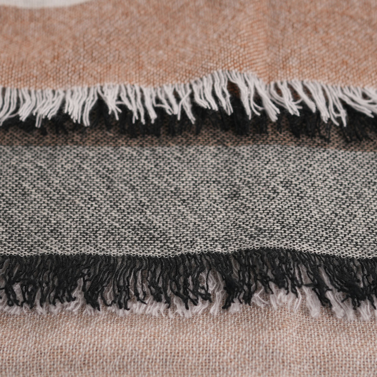 Earthy Block 100% Cashmere Square Scarf - MONOCHROME