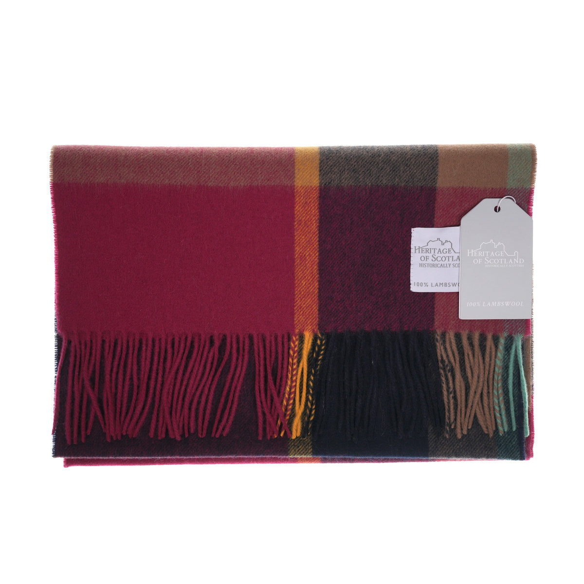 Heritage of Scotland 100% Lambswool Wide Scarf Soft Unisex Winter Wrap - Tartan & Check Designs - KIRKSTALL CHECK WINE
