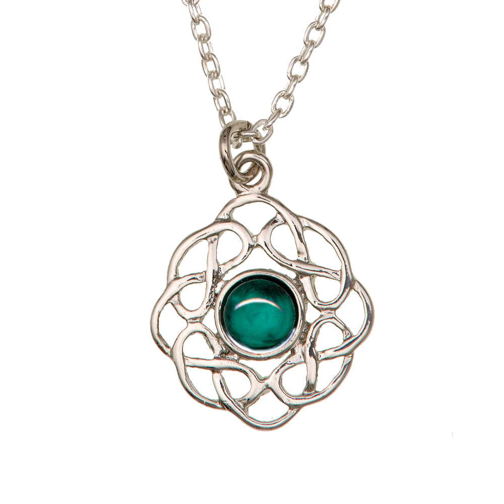 Art Pewter Celtic Birthstone Pendant – Silver-Plated Pewter - Made in Scotland - May (Emerald)