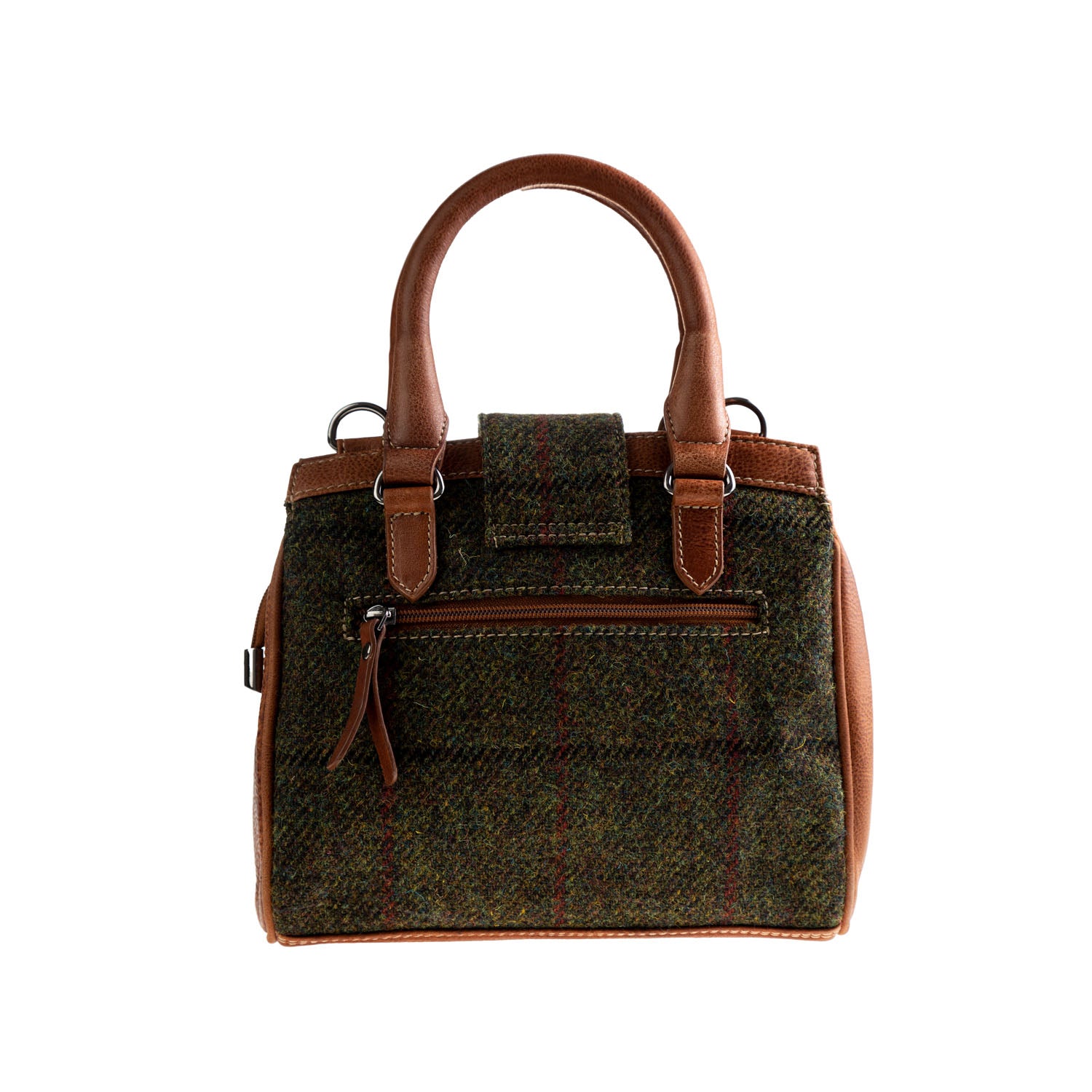 Ht Leather Hand Bag With Flap Closer Dark Green Check / Tan