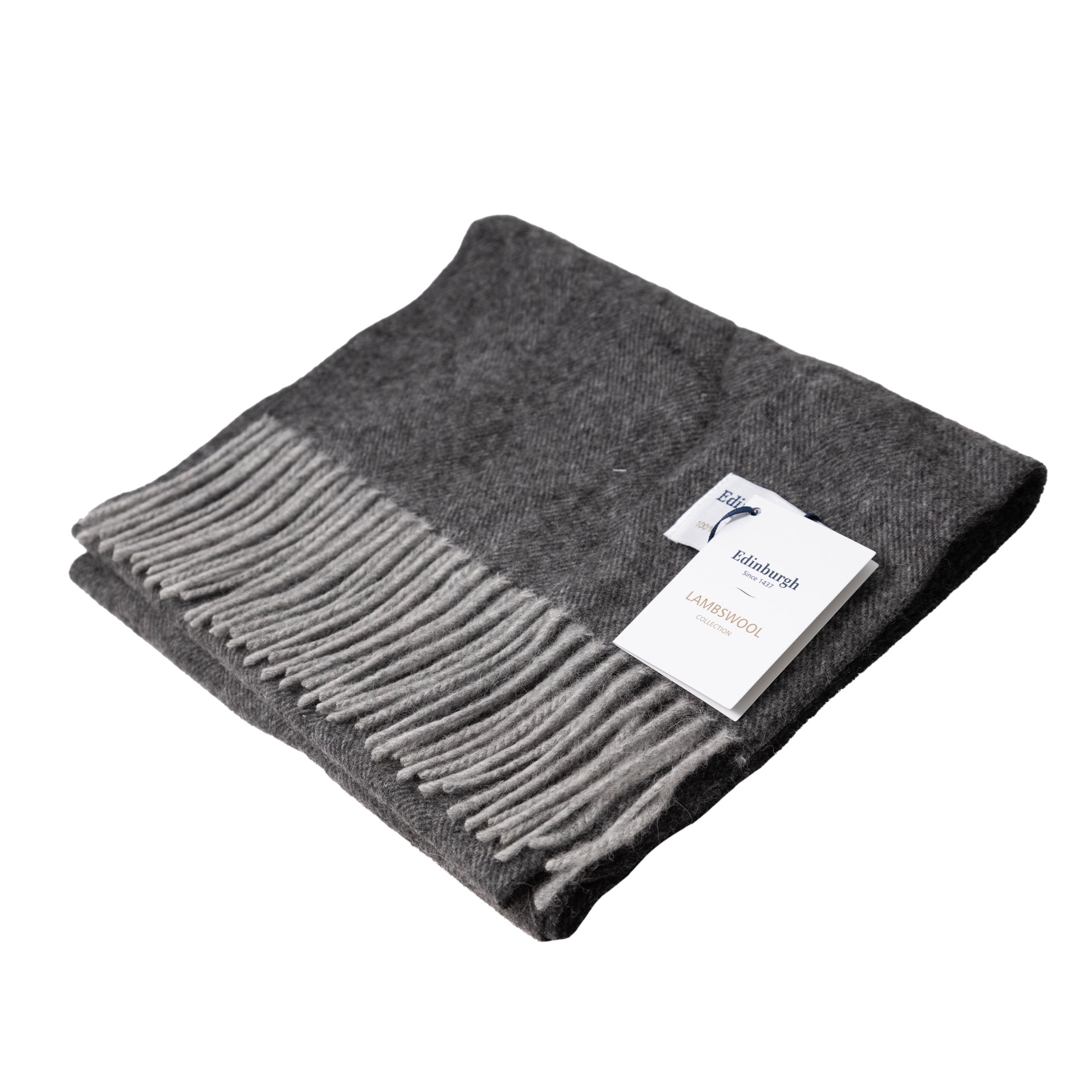Edinburgh 100% Lambswool Tartan Scarf Light Grey Charcoal