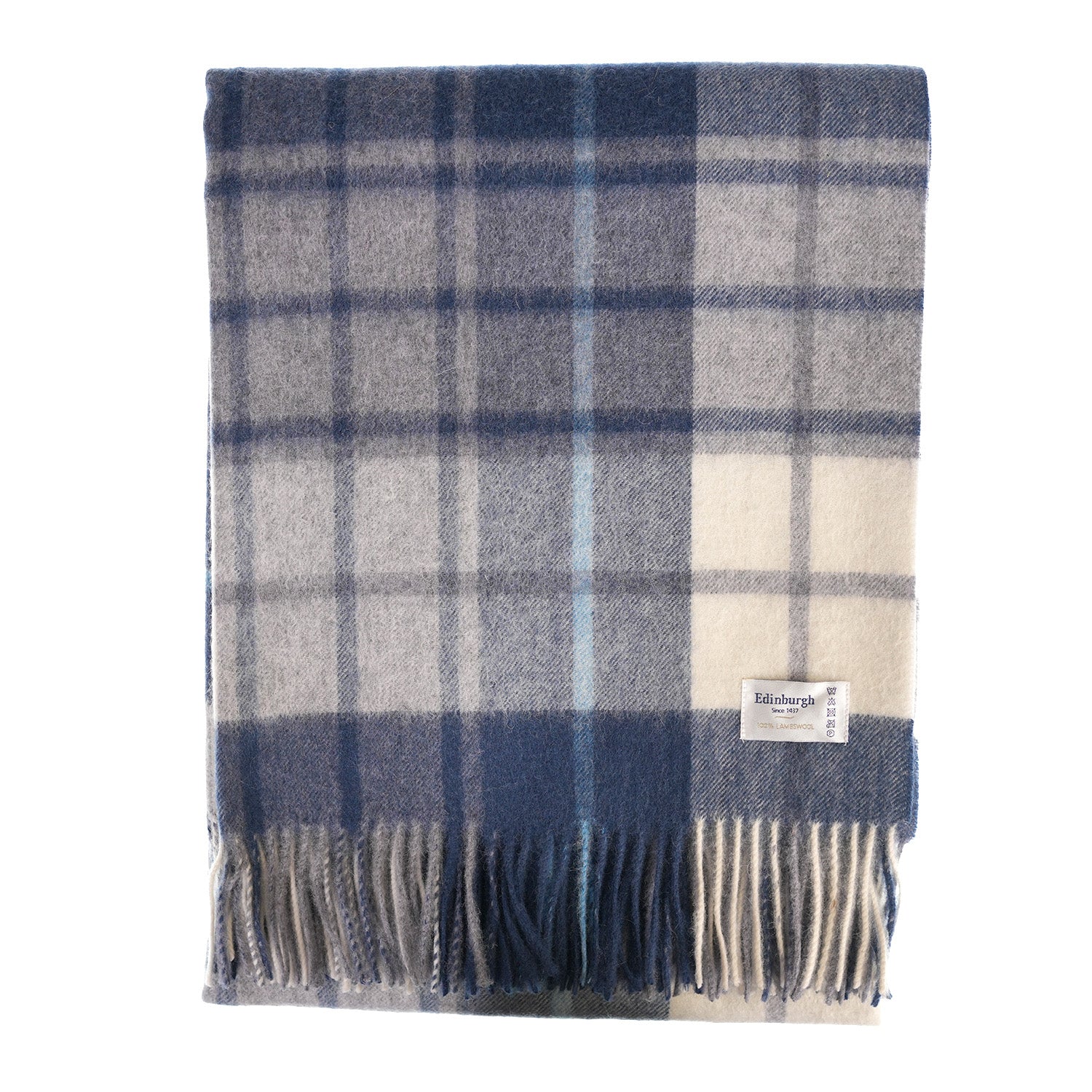 100% Lambswool Blanket Mill Check Navy