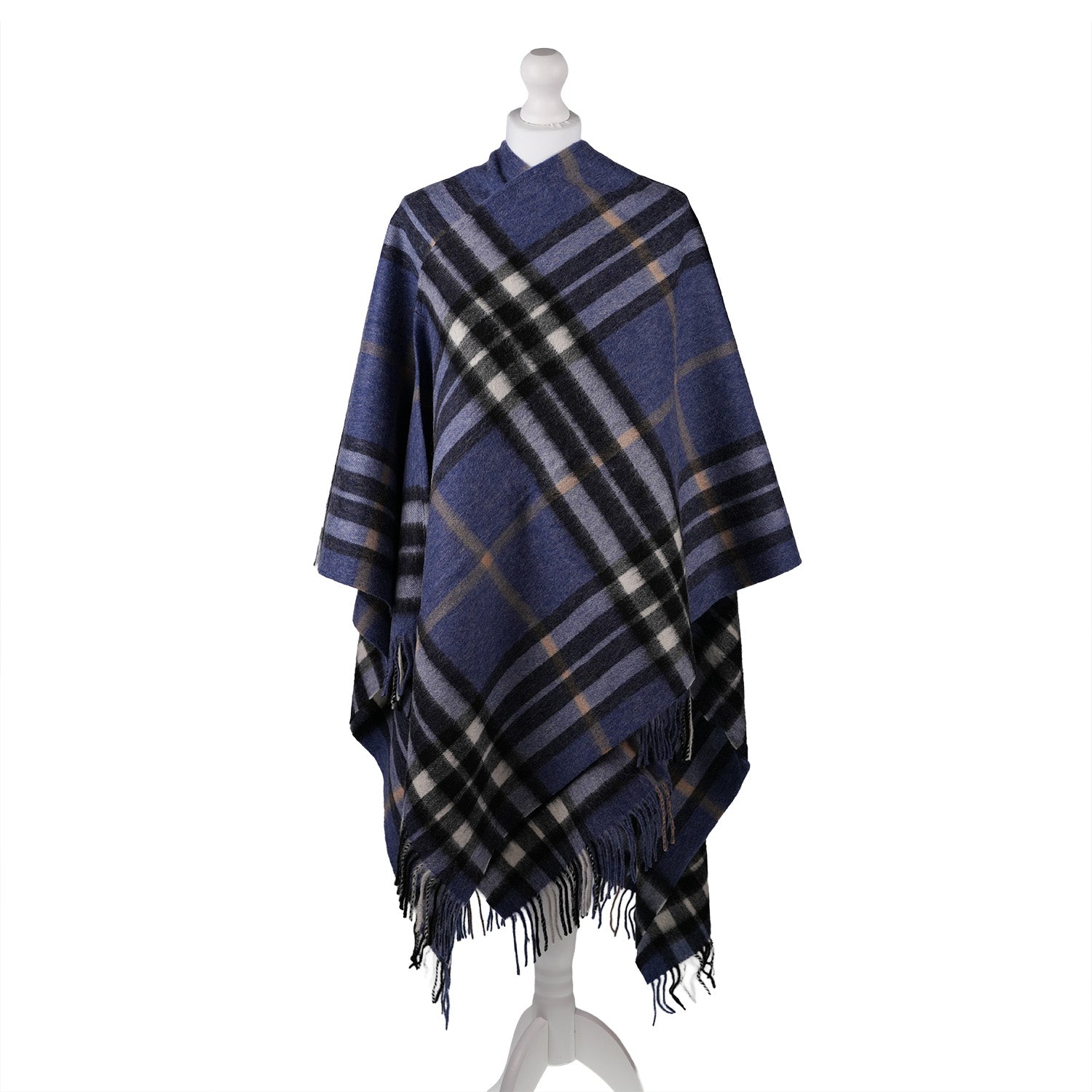 Edinburgh Lambswool Long Tartan Cape Enlarged Off Ctr Scotty Thom Denim