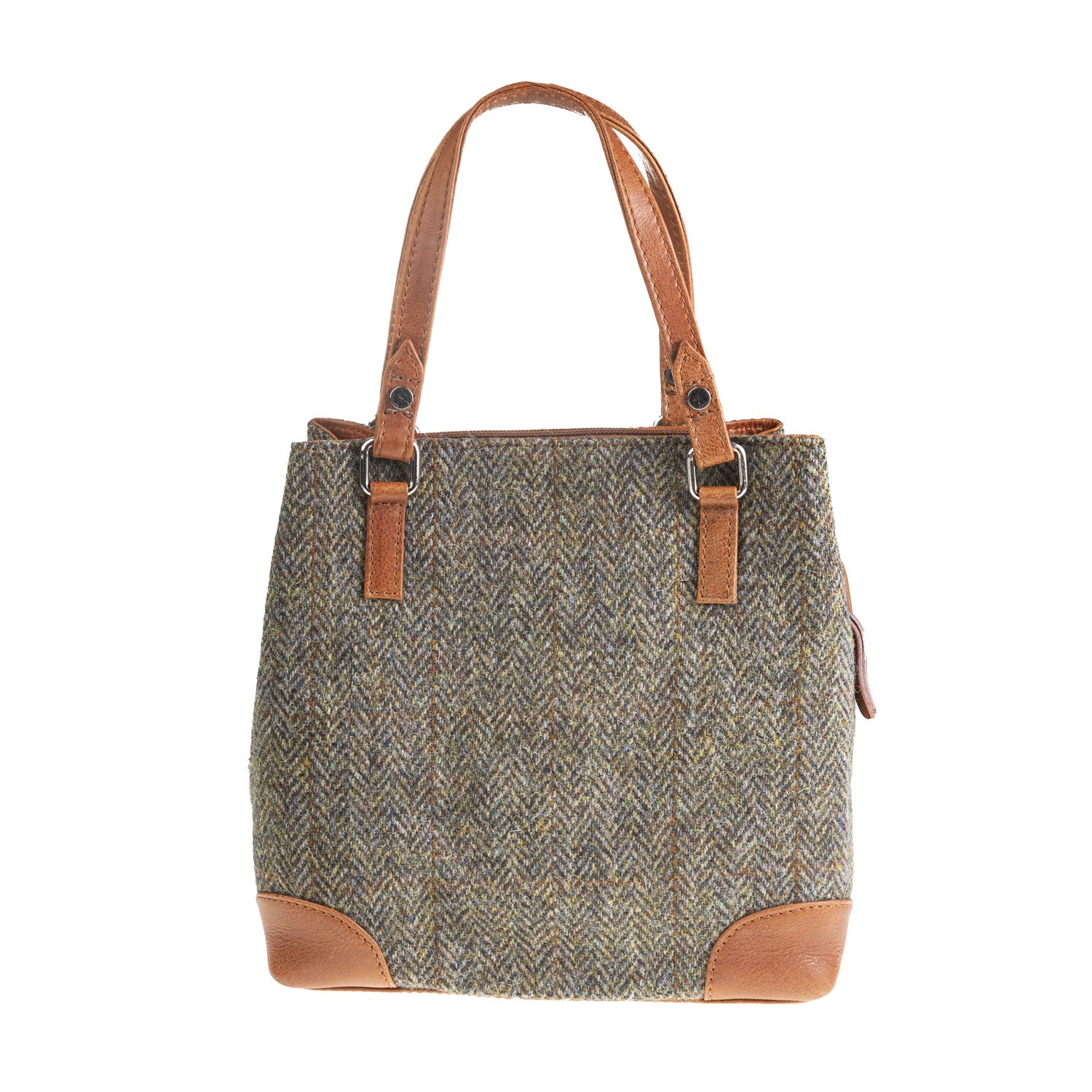 Ladies Ht Leather Hand Bag Brown Herringbone / Tan