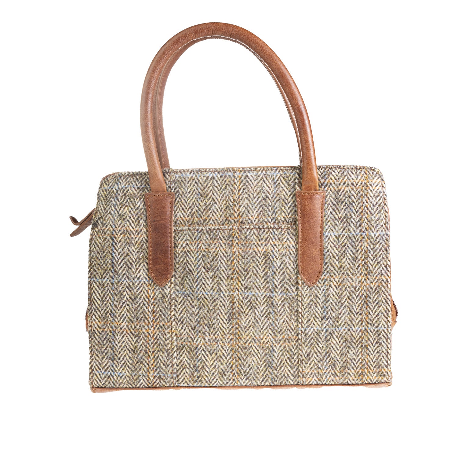 Ladies Ht Leather Hand Bag Tan & Brown Herringbone / Tan