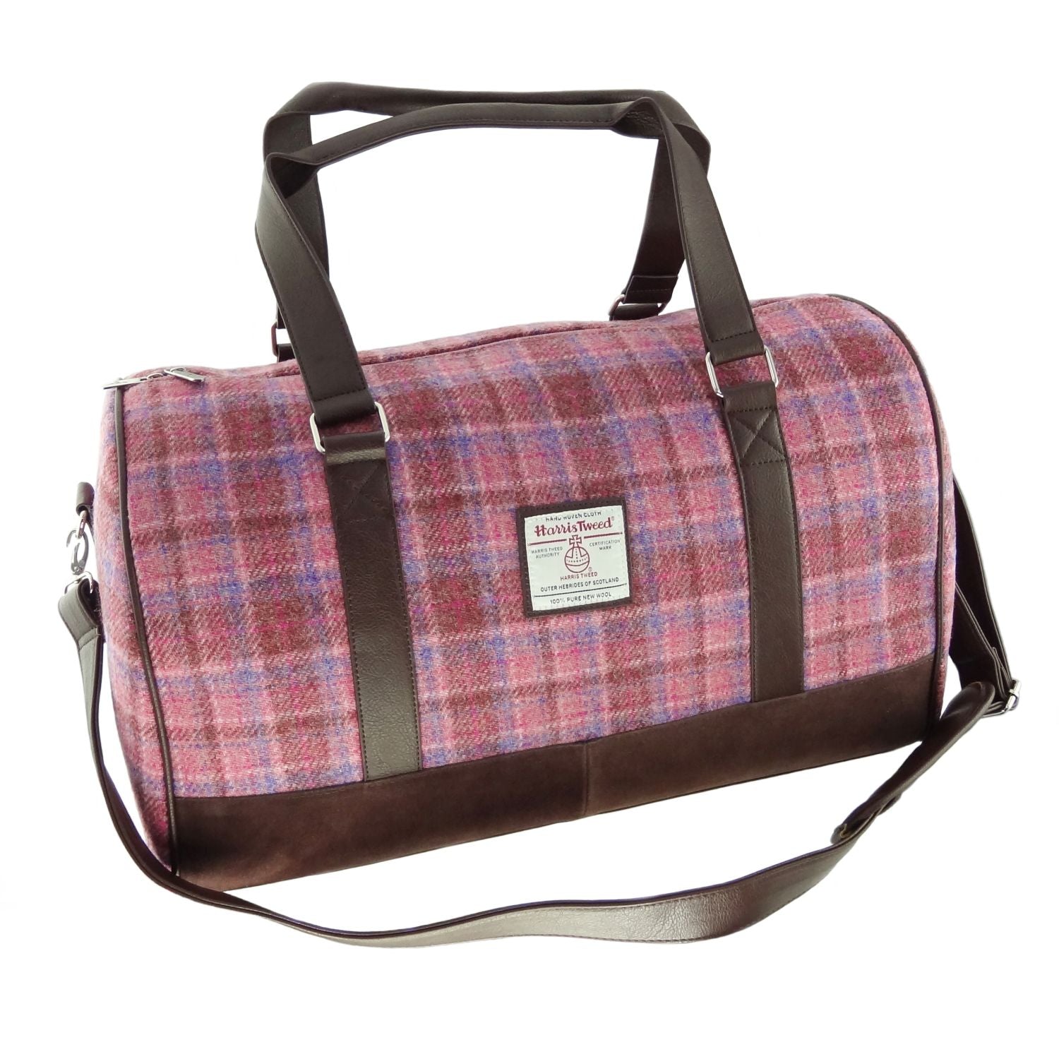 Harris Tweed Clyde Weekend Bag – Spacious Wool Travel Holdall - Pink Check (COL103)
