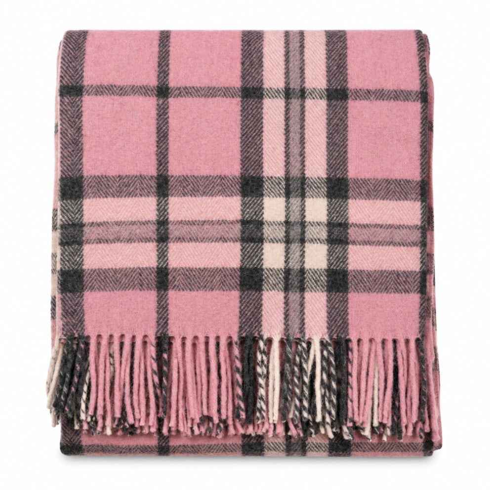 Scottish Tartan Wool-Blend Blanket Throw – Highland Comfort - Highland Wool Blend Tartan Blanket Throw - THOMSON PINK