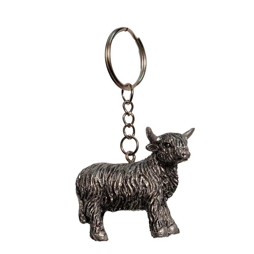 Scottish Keyrings – Metal & Charm Keyrings - Silver Highland Coo