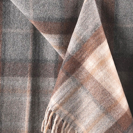 Scottish Tartan Wool-Blend Blanket Throw – Highland Comfort - Highland Wool Blend Tartan Blanket Throw - MACKELLAR NATURAL
