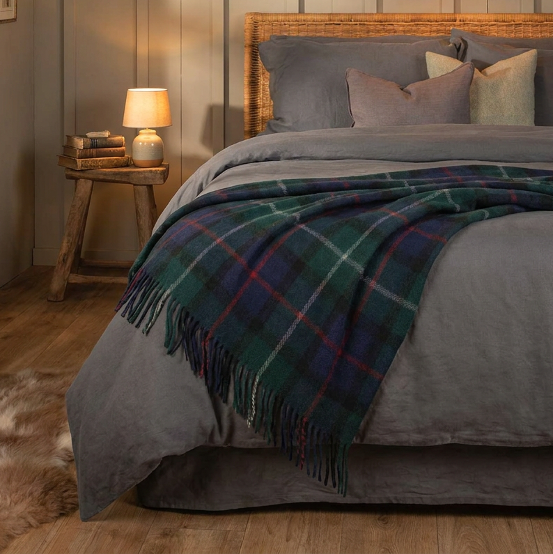 Scottish Tartan Wool-Blend Blanket Throw – Highland Comfort - Highland Wool Blend Tartan Blanket Throw - MACKENZIE