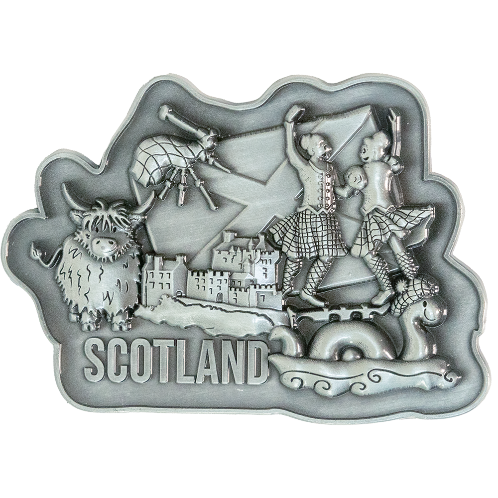Brushed Metal Scottish Fridge Magnet – Scotland Dancers Collage