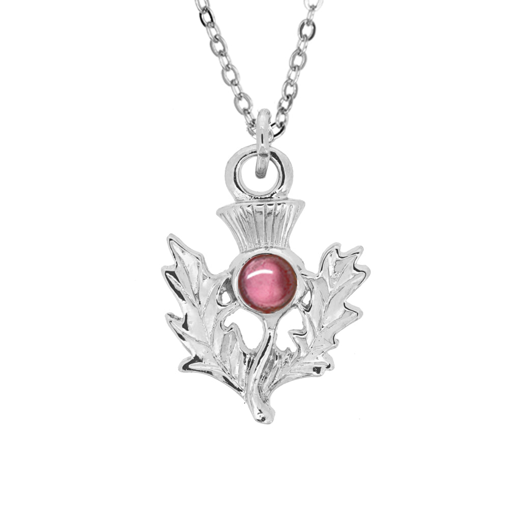 Art Pewter Scottish Thistle Birthstone Pendant - Silver Plated Pewter - Made in Scotland - February (Amethyst)
