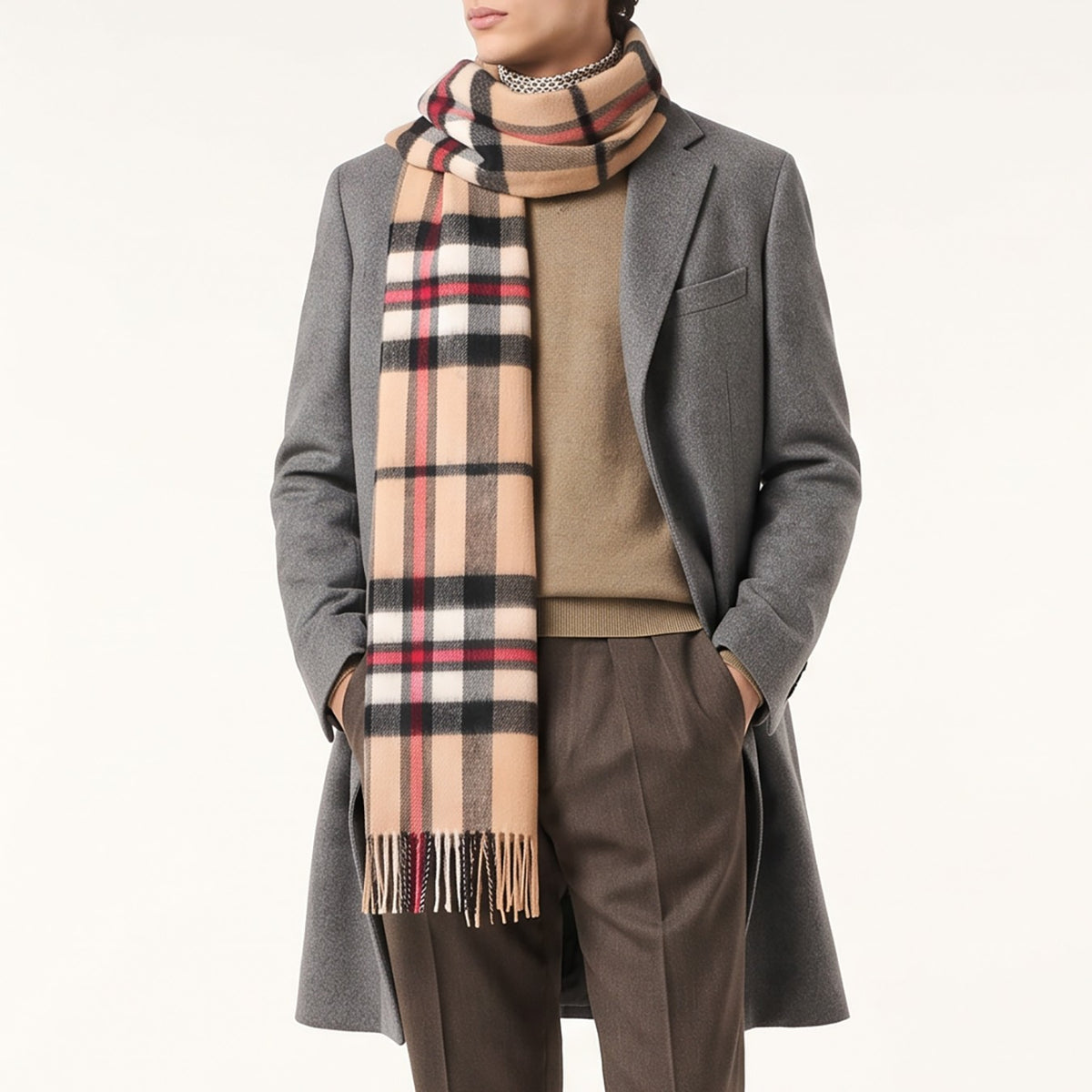 Heritage of Scotland 100% Lambswool Wide Scarf Soft Unisex Winter Wrap - Tartan & Check Designs - THOMSON CAMEL