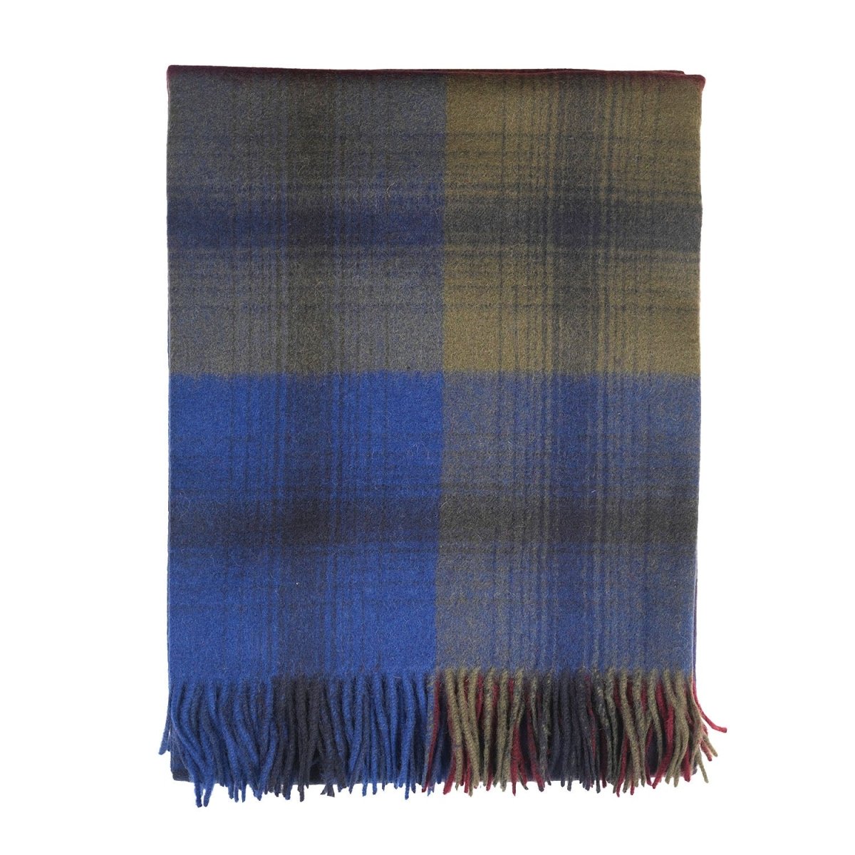 100% Pure Lambswool Blanket Throw – Luxury Soft Warm Wool Blanket - Home Décor - GRADED BLOCK CHECK INDIGO BLUE