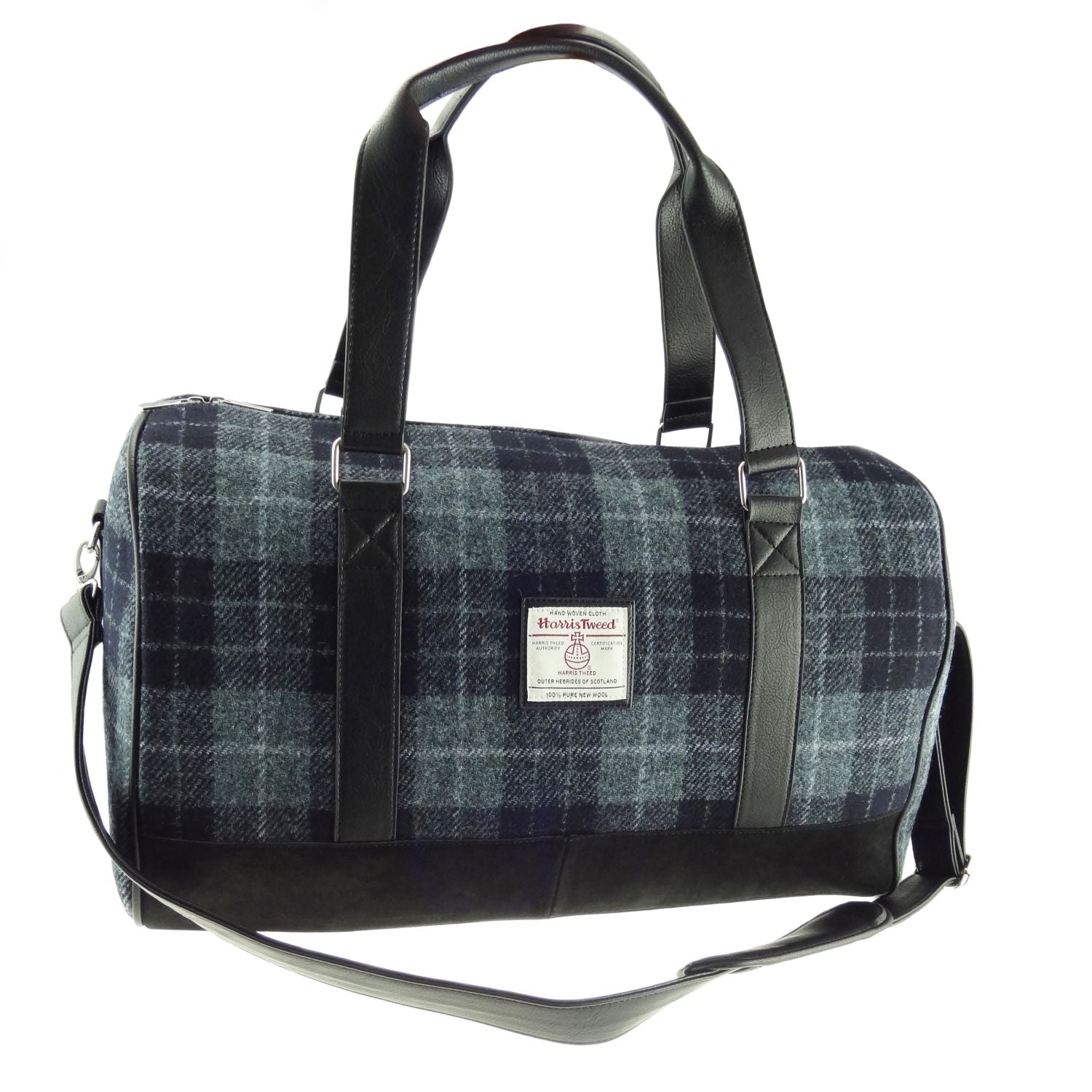 Harris Tweed Clyde Weekend Bag – Spacious Wool Travel Holdall - Grey/Black Tartan (COL095)