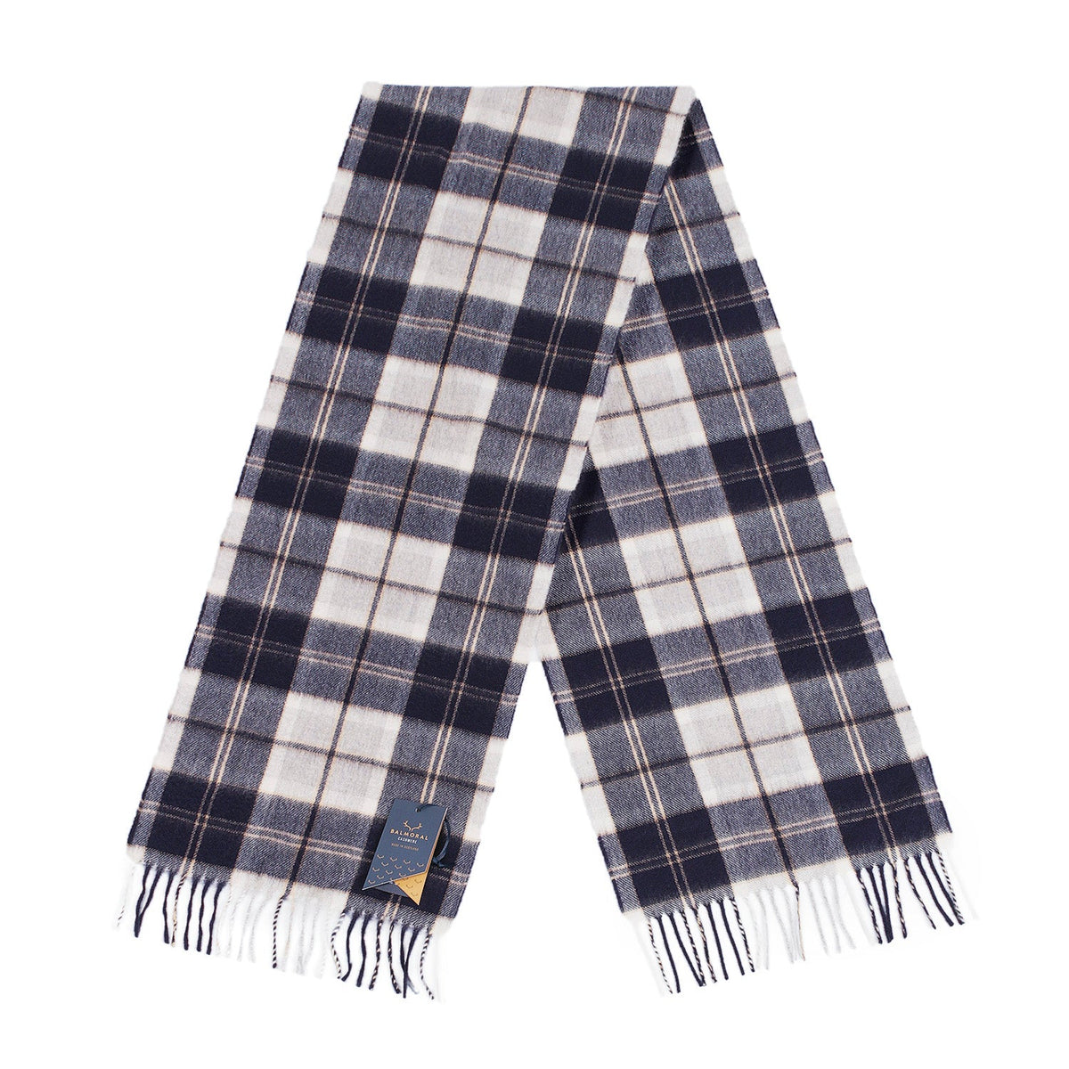 Balmoral 100% Cashmere Woven Scarf Tartan and Checks - Made in Scotland - BANNOCKBANE SILVER