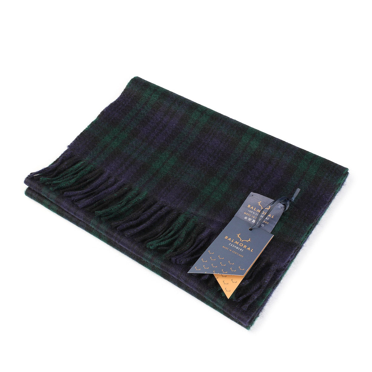 Balmoral 100% Cashmere Woven Scarf Tartan and Checks - Made in Scotland - BLACK WATCH