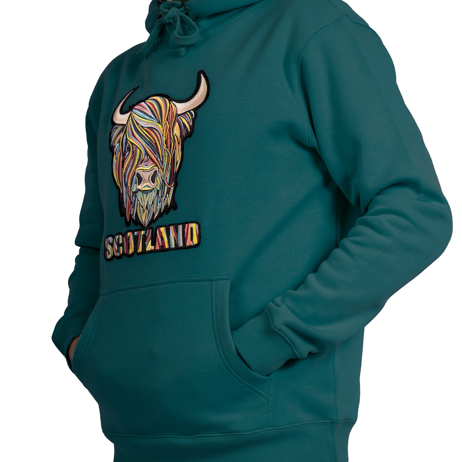 Adults Pastel Highland Cow Hooded Top Teal