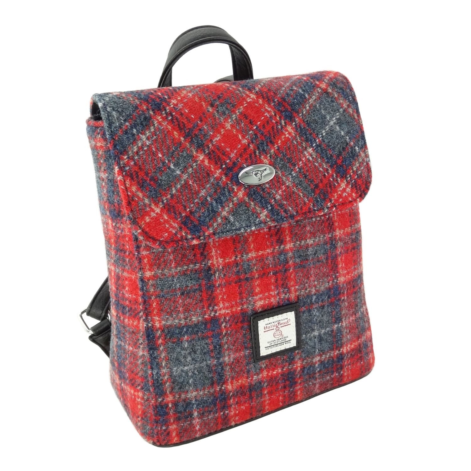 Harris Tweed Tummel Mini Backpack - Small Backpack with Phone Pocket - Red & Grey Tartan (COL158)