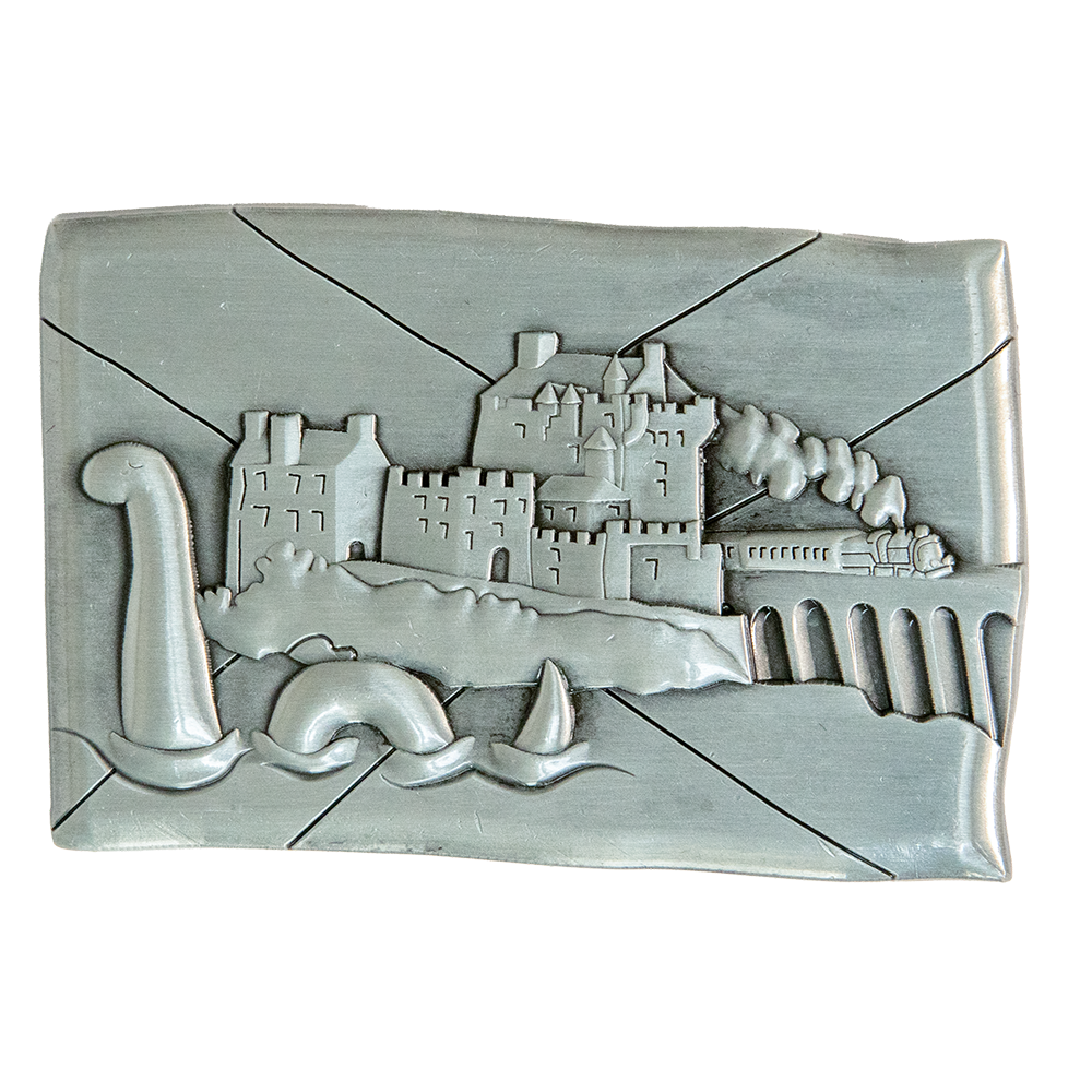 Brushed Metal Scottish Fridge Magnet – Nessie Collage