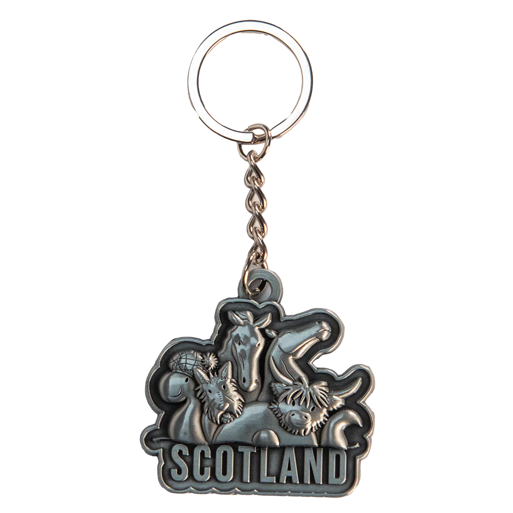 Brushed Metal Scottish Keyring / Keychain – Scotland Collage
