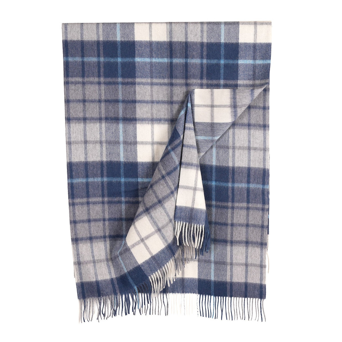 100% Pure Lambswool Blanket Throw – Luxury Soft Warm Wool Blanket - Home Décor - MILL CHECK NAVY