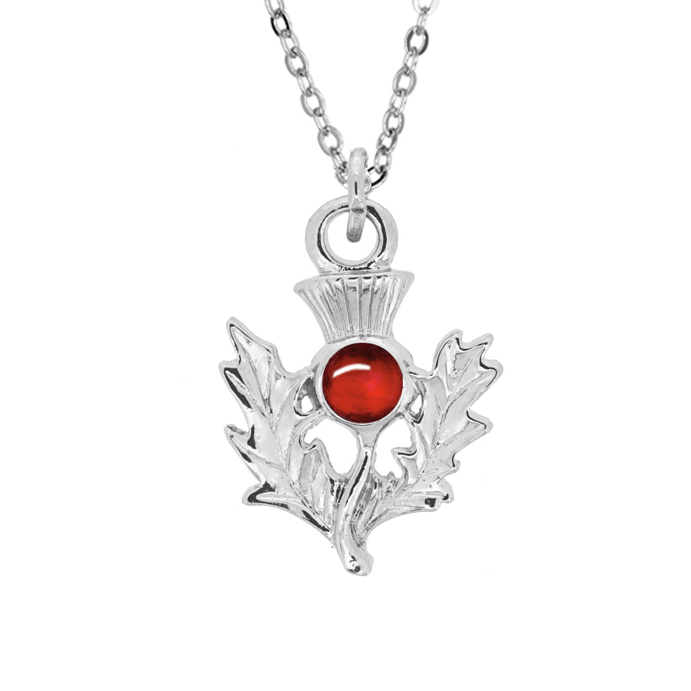 Art Pewter Scottish Thistle Birthstone Pendant - Silver Plated Pewter - Made in Scotland - July (Ruby)