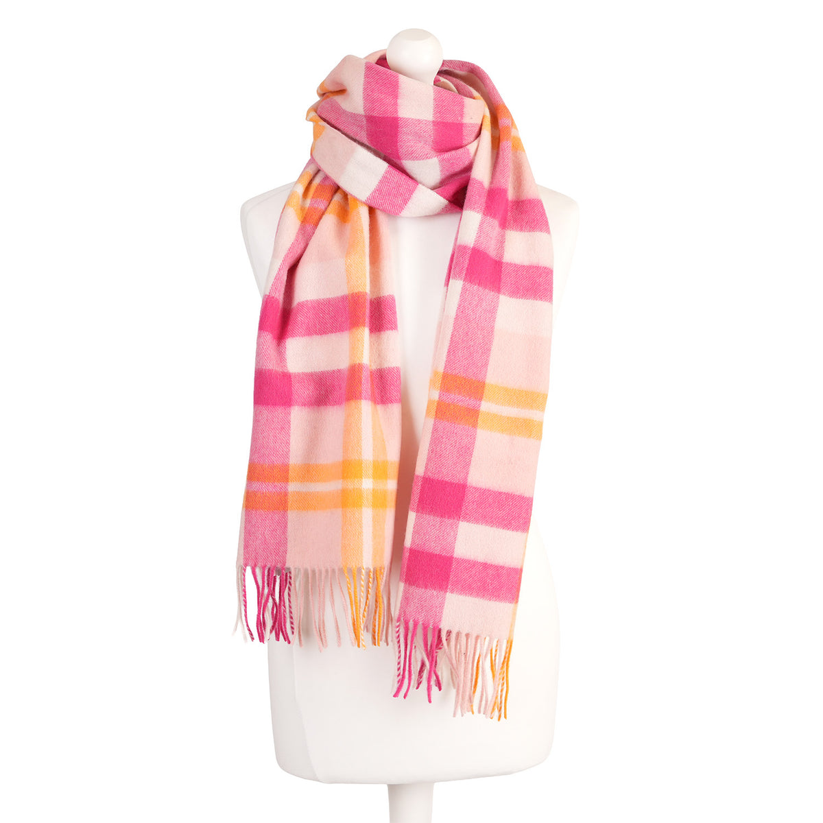 Heritage of Scotland 100% Lambswool Wide Scarf Soft Unisex Winter Wrap - Tartan & Check Designs - Scotts Check Pink Mix