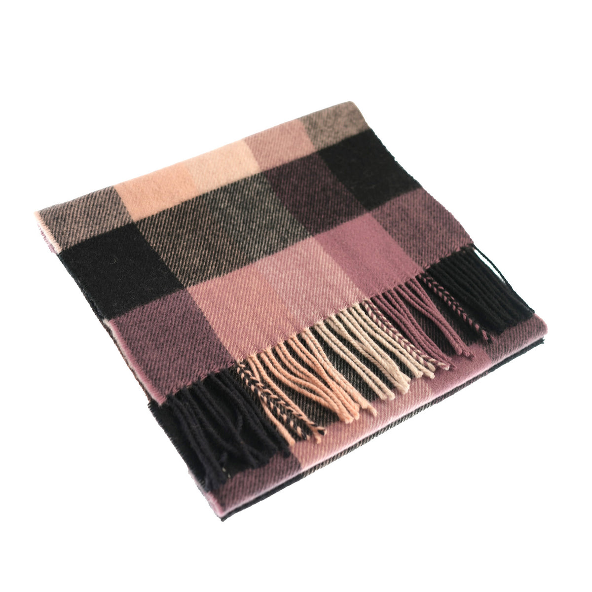 100% Lambswool Scarf – Traditional Tartan & Check Designs - Made in Scotland - 5 Square Check Grey