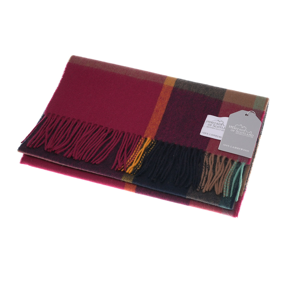 Heritage of Scotland 100% Lambswool Wide Scarf Soft Unisex Winter Wrap - Tartan & Check Designs - KIRKSTALL CHECK WINE