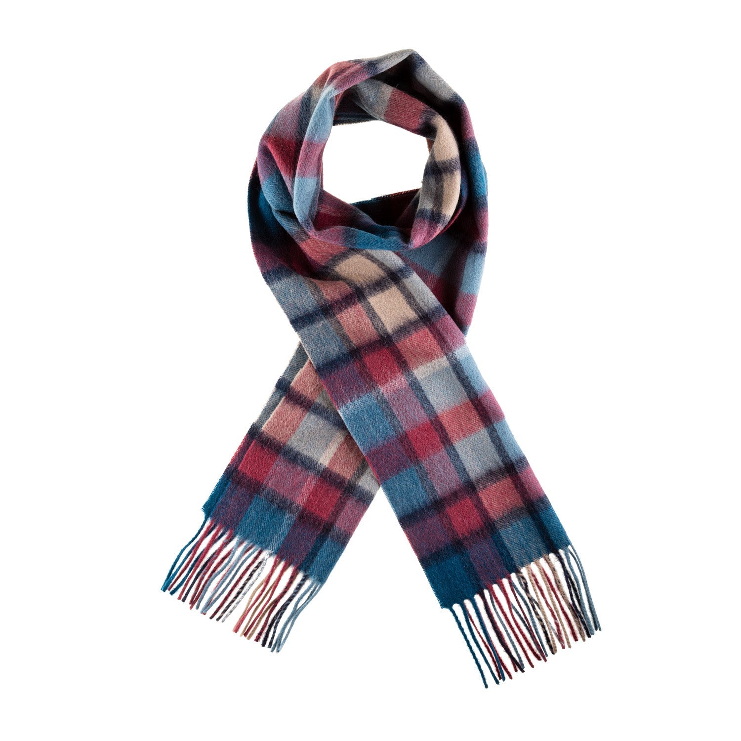 Edinburgh 100% Lambswool Scarf – Premium Soft Wool Wrap - ARTILLERY CHECK ASHLEY BLUE/PINK