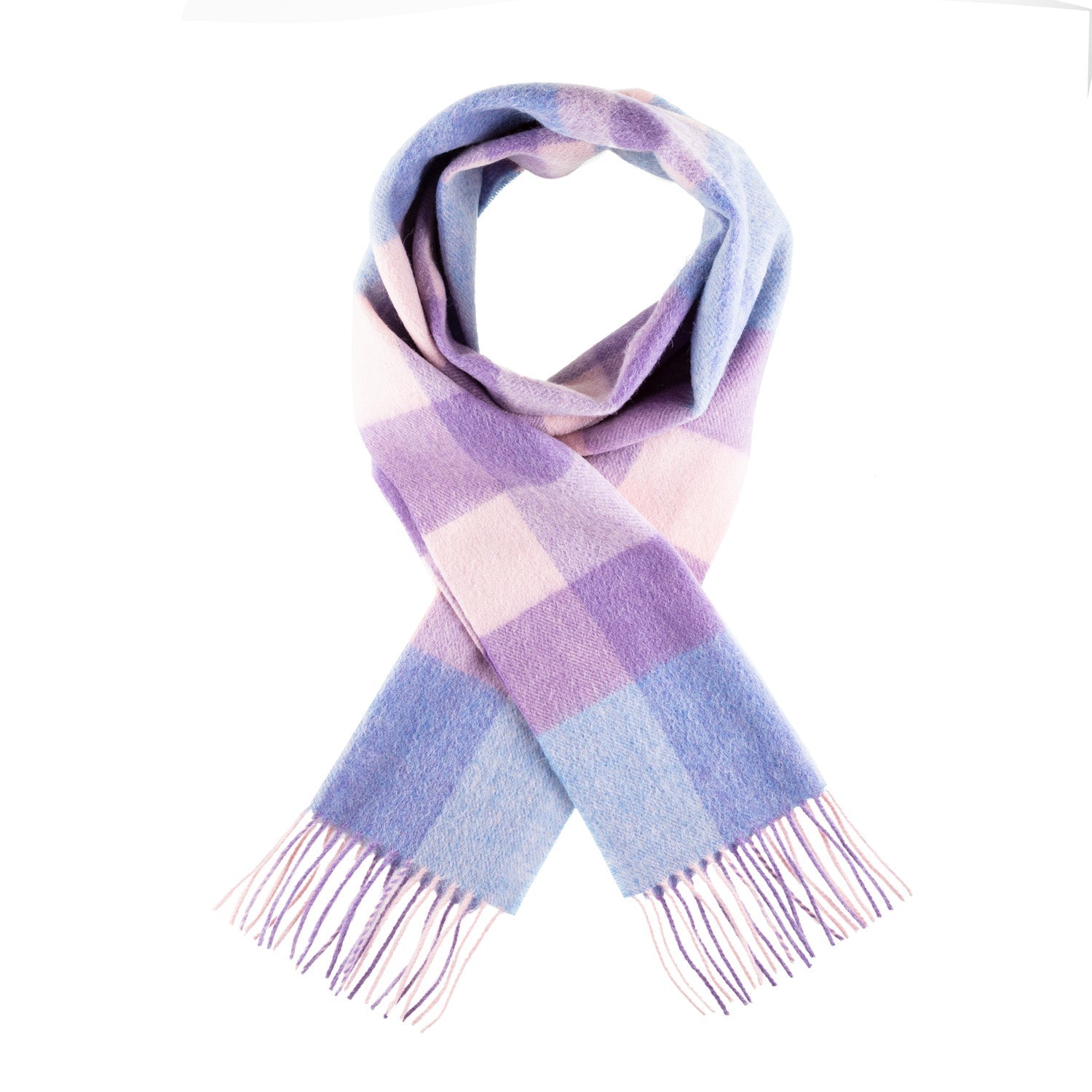 Edinburgh 100% Lambswool Scarf – Premium Soft Wool Wrap - BURSTED CHECK LAVENDER/PINK
