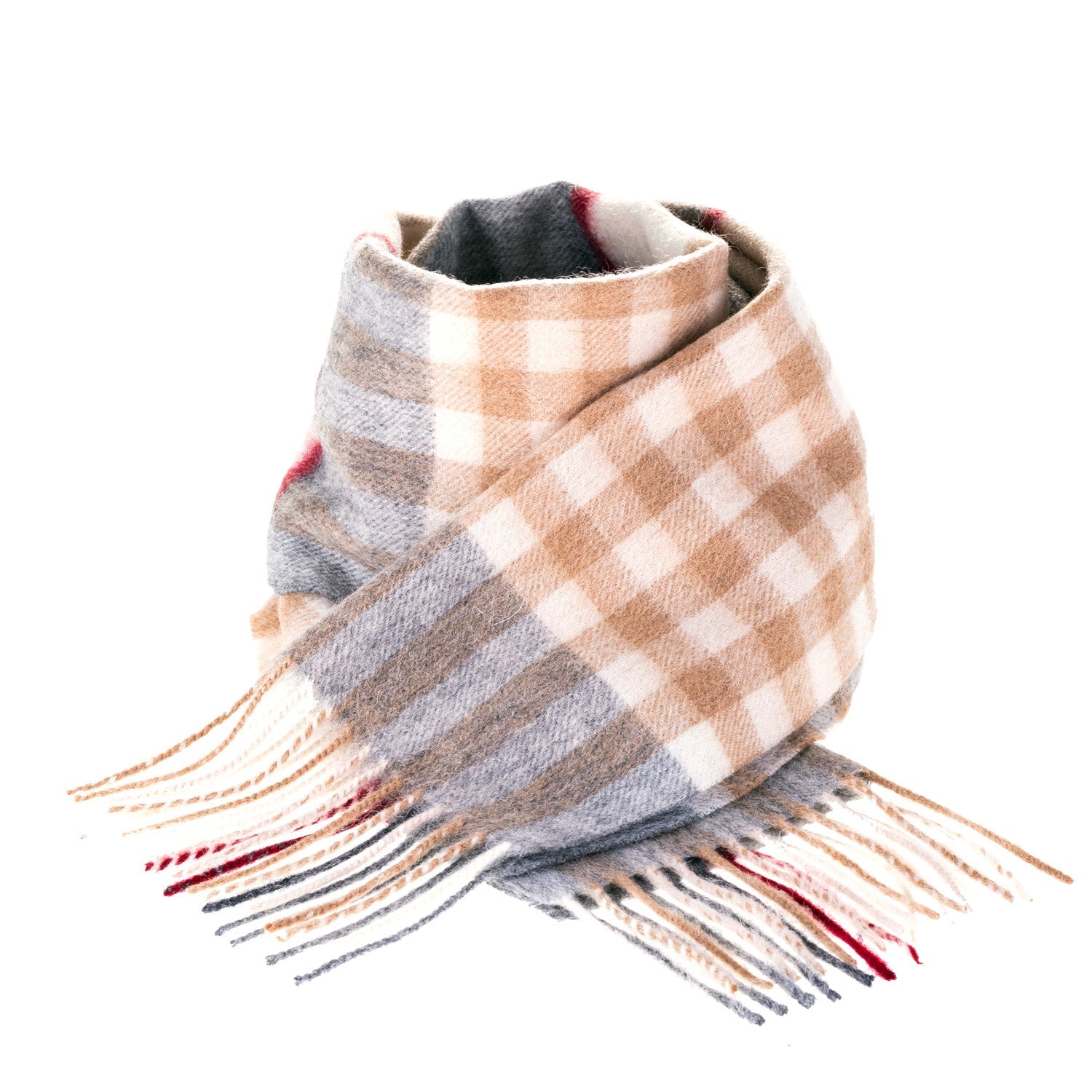 Edinburgh 100% Lambswool Scarf – Premium Soft Wool Wrap - CHEQUER TARTAN LT CAMEL/GREY (24539)