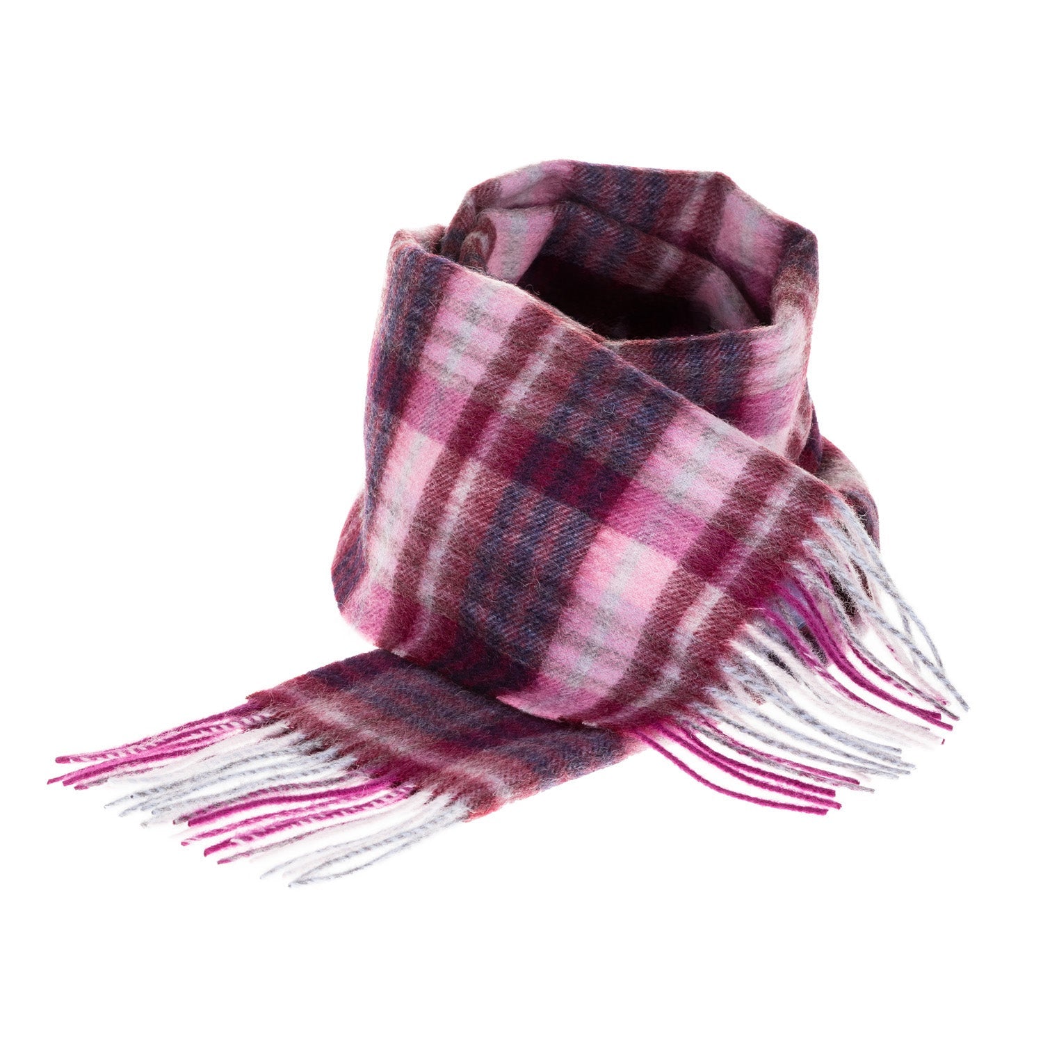 Edinburgh 100% Lambswool Scarf – Premium Soft Wool Wrap - CLUSTER GINGHAM 27627 ASTRAL/BERRY