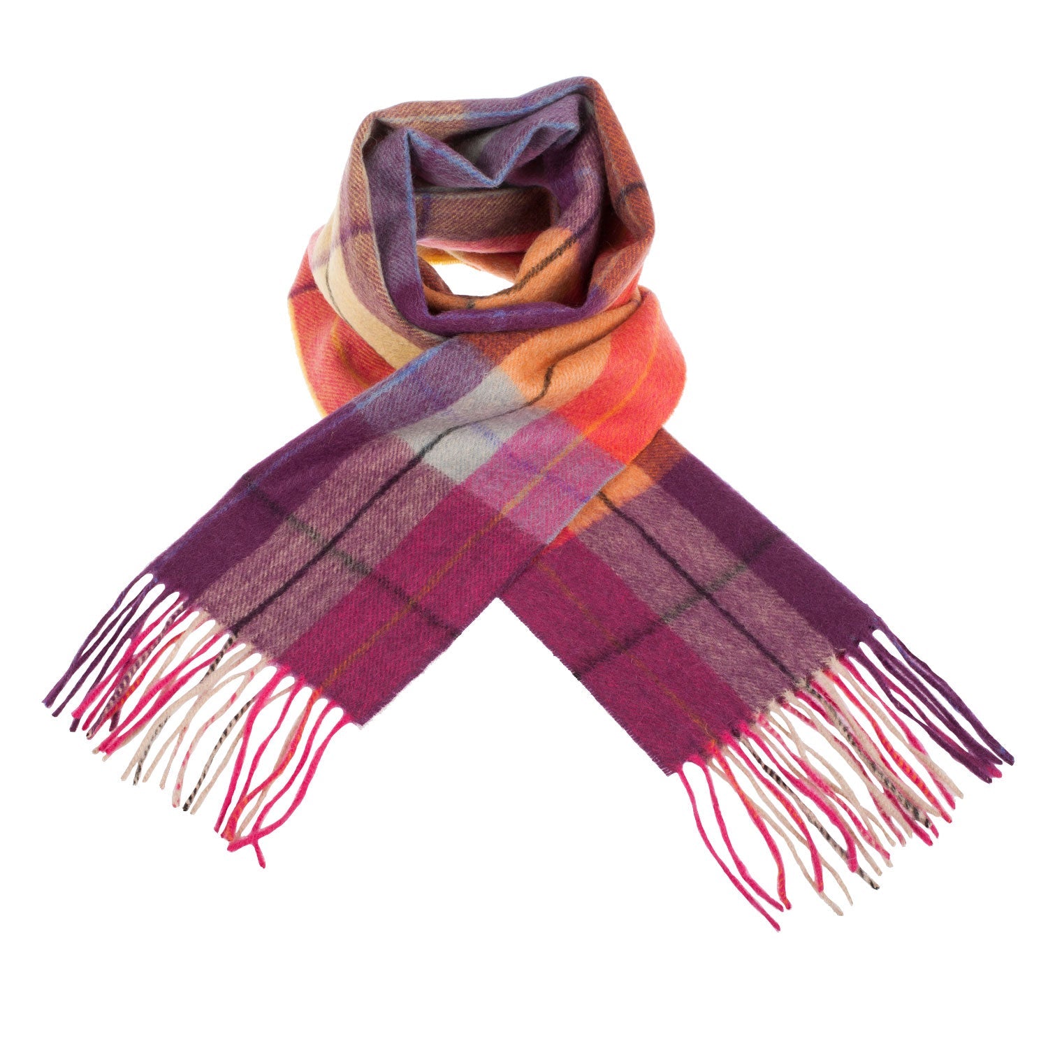 Edinburgh 100% Lambswool Scarf – Premium Soft Wool Wrap - MULTI WINDOWPANE - GINGER/PLUM