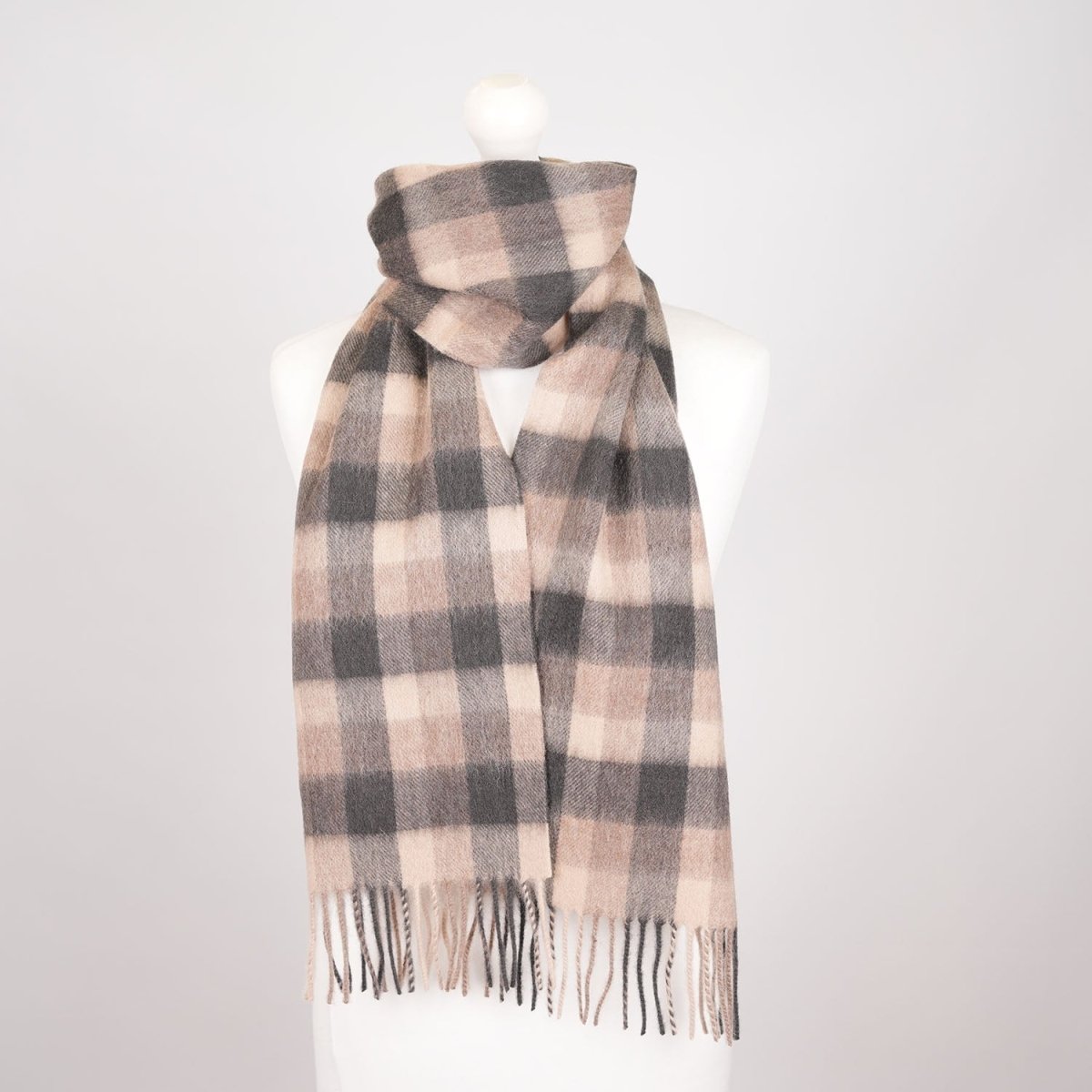 Edinburgh 100% Lambswool Scarf – Premium Soft Wool Wrap - BIG CHECK NATURAL BROWN