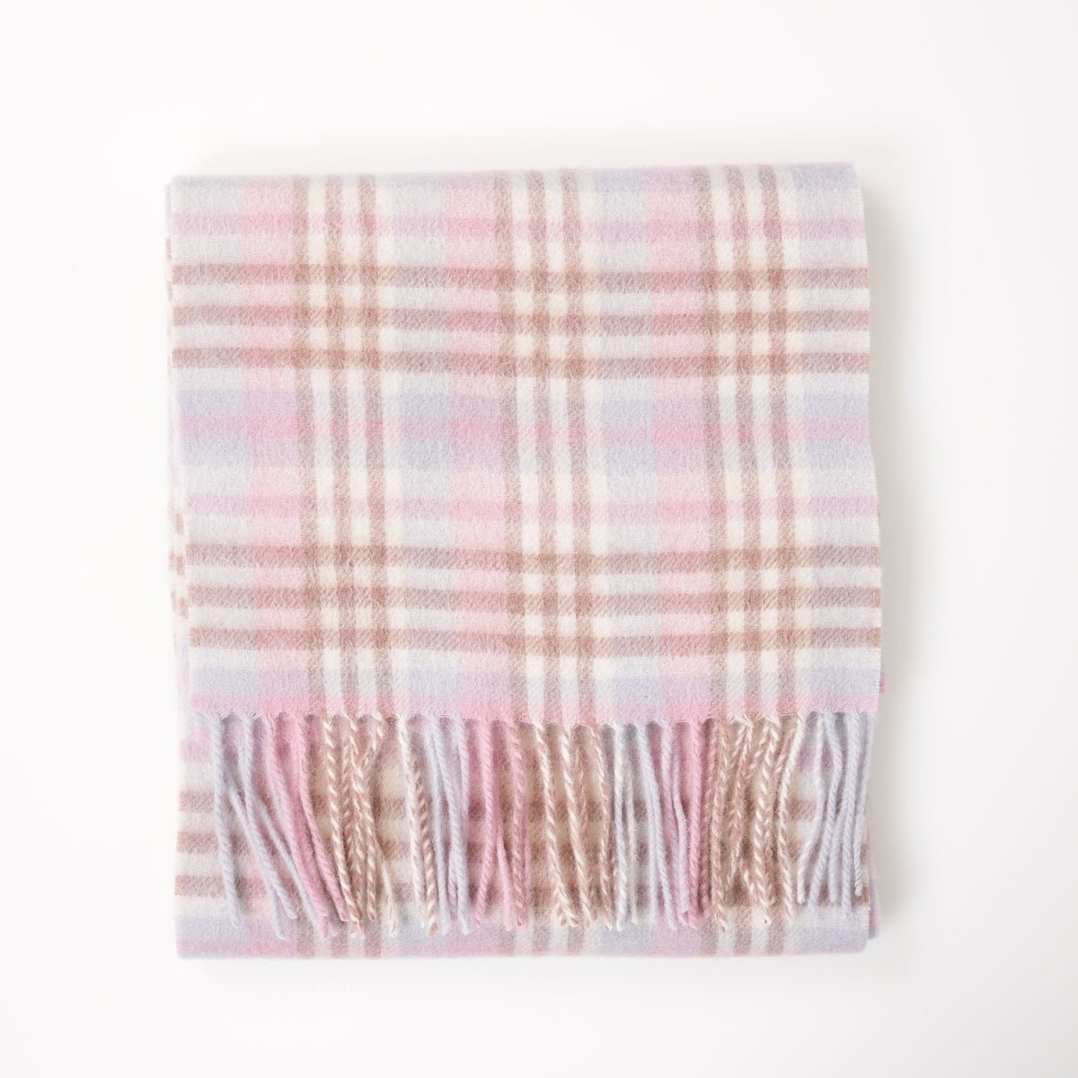 Edinburgh 100% Lambswool Scarf – Premium Soft Wool Wrap - CLUSTER GINGHAM 27622 LILAC/PINK/WHITE