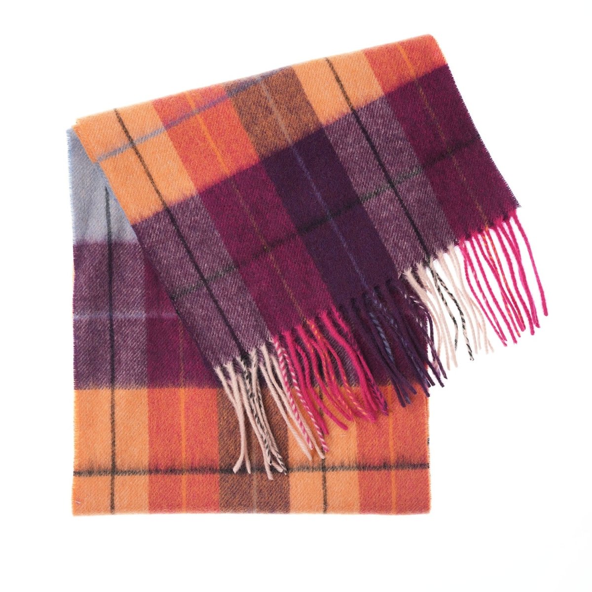 Edinburgh 100% Lambswool Scarf – Premium Soft Wool Wrap - MULTI WINDOWPANE - GINGER/PLUM