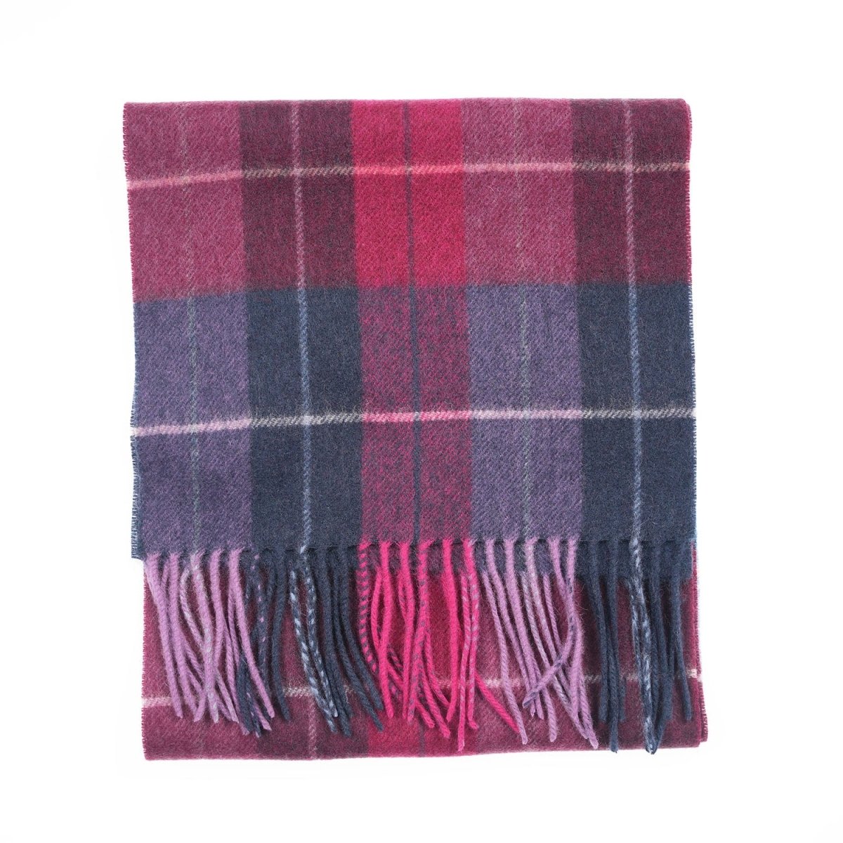 Edinburgh 100% Lambswool Scarf – Premium Soft Wool Wrap - MULTI WINDOWPANE - NAVY/PINK