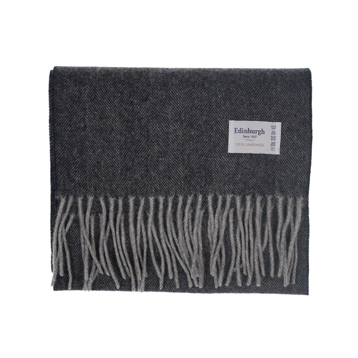 Edinburgh 100% Lambswool Tartan Scarf Herringbone Charcoal