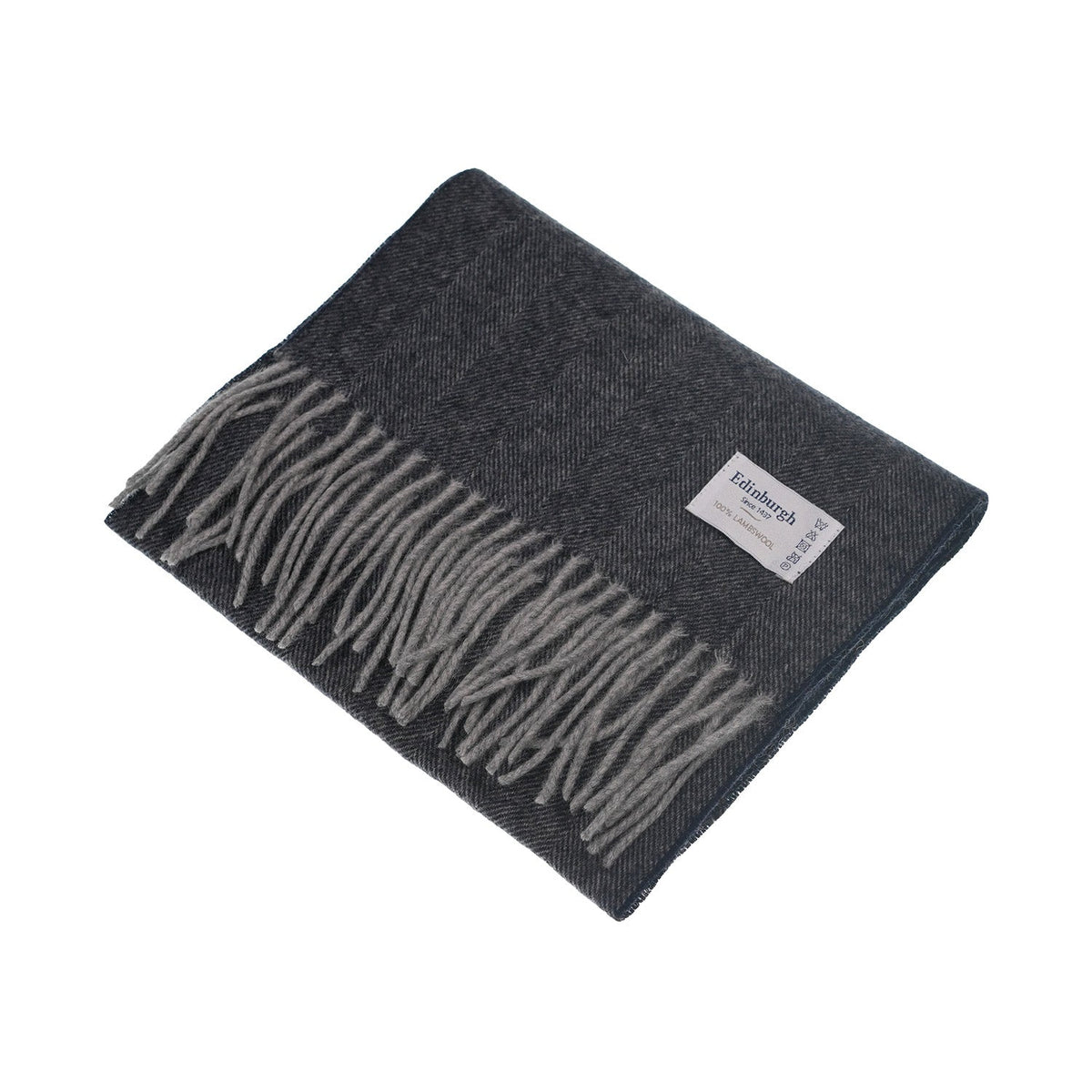 Edinburgh 100% Lambswool Tartan Scarf Herringbone Charcoal