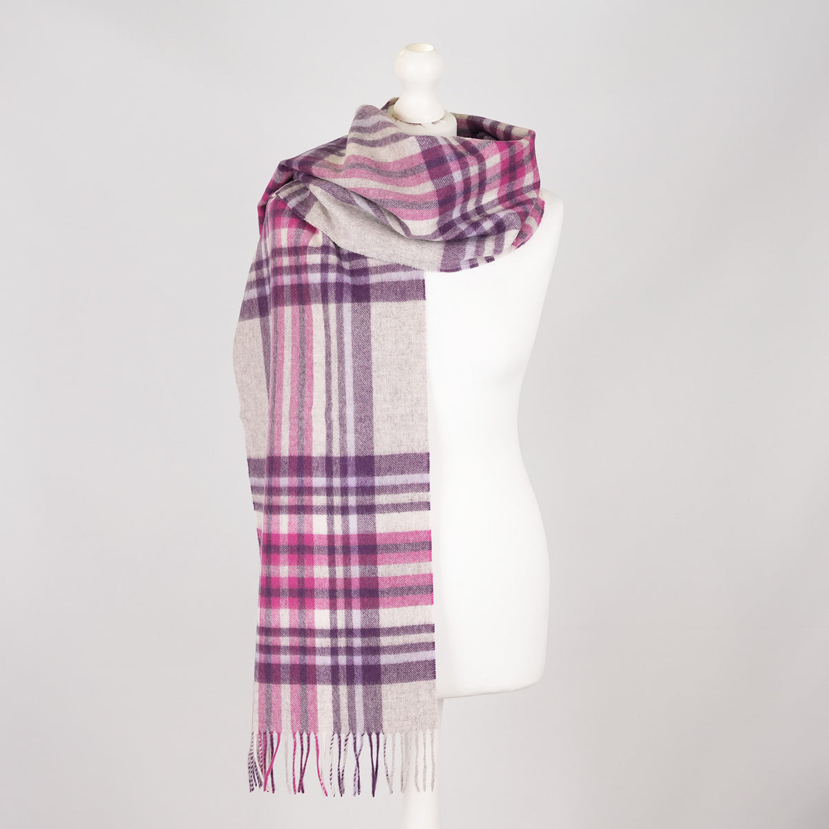 Heritage of Scotland 100% Lambswool Wide Scarf Soft Unisex Winter Wrap - Tartan & Check Designs - STEWART PURPLE