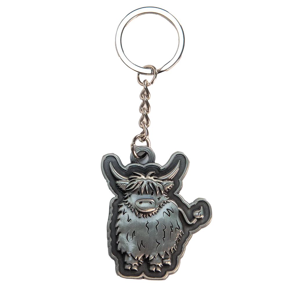 Brushed Metal Scottish Keyring / Keychain – Highland Coo