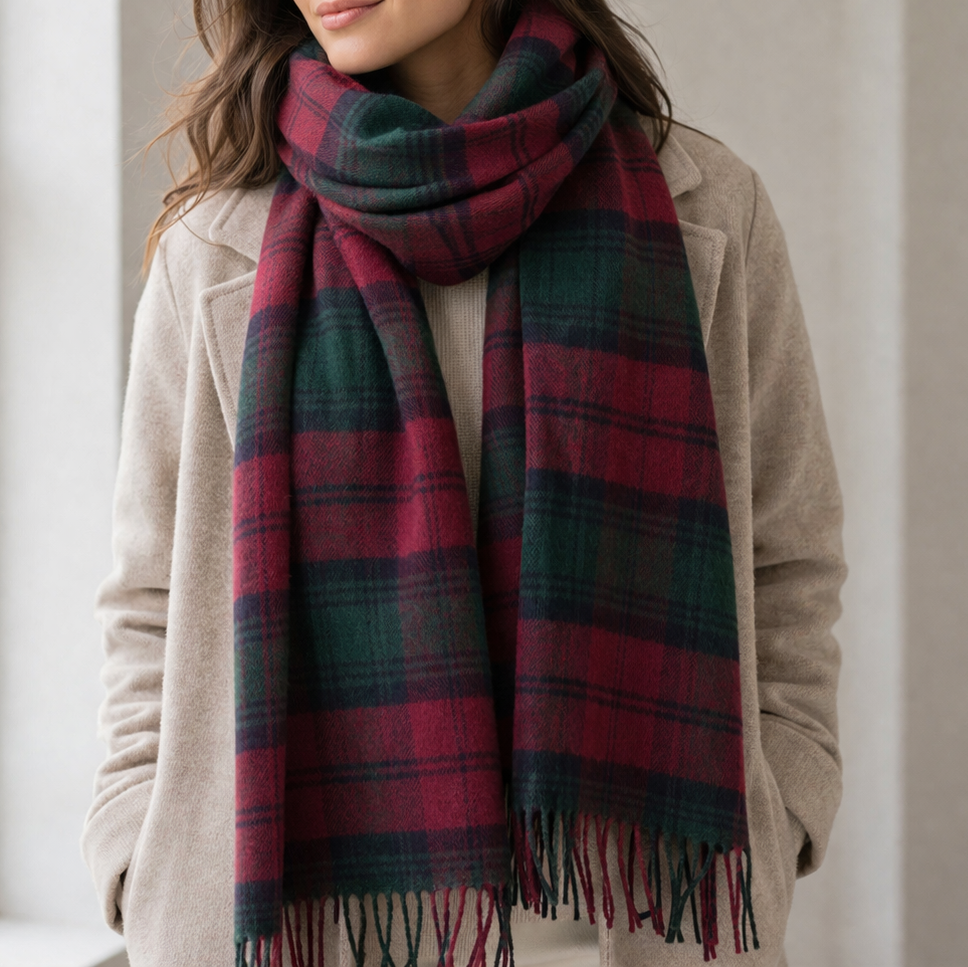 100% Lambswool Scarf – Traditional Tartan & Check Designs - Made in Scotland - Lindsay