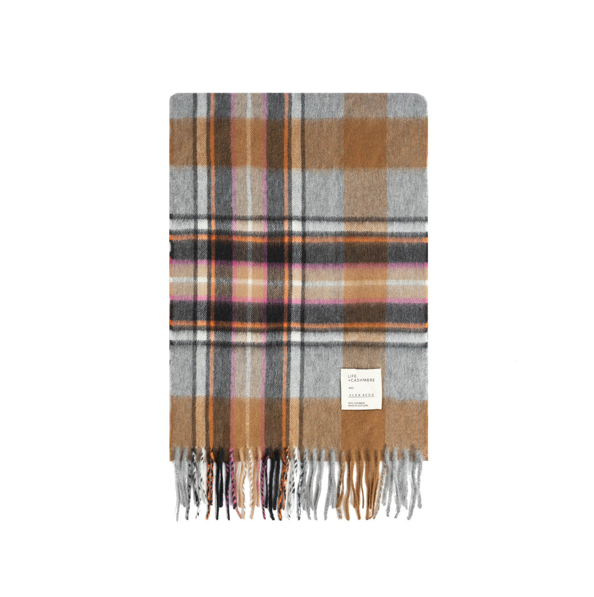 Balmoral 100% Cashmere Woven Scarf Tartan and Checks - Made in Scotland - EXPLODED BRUCE GREY