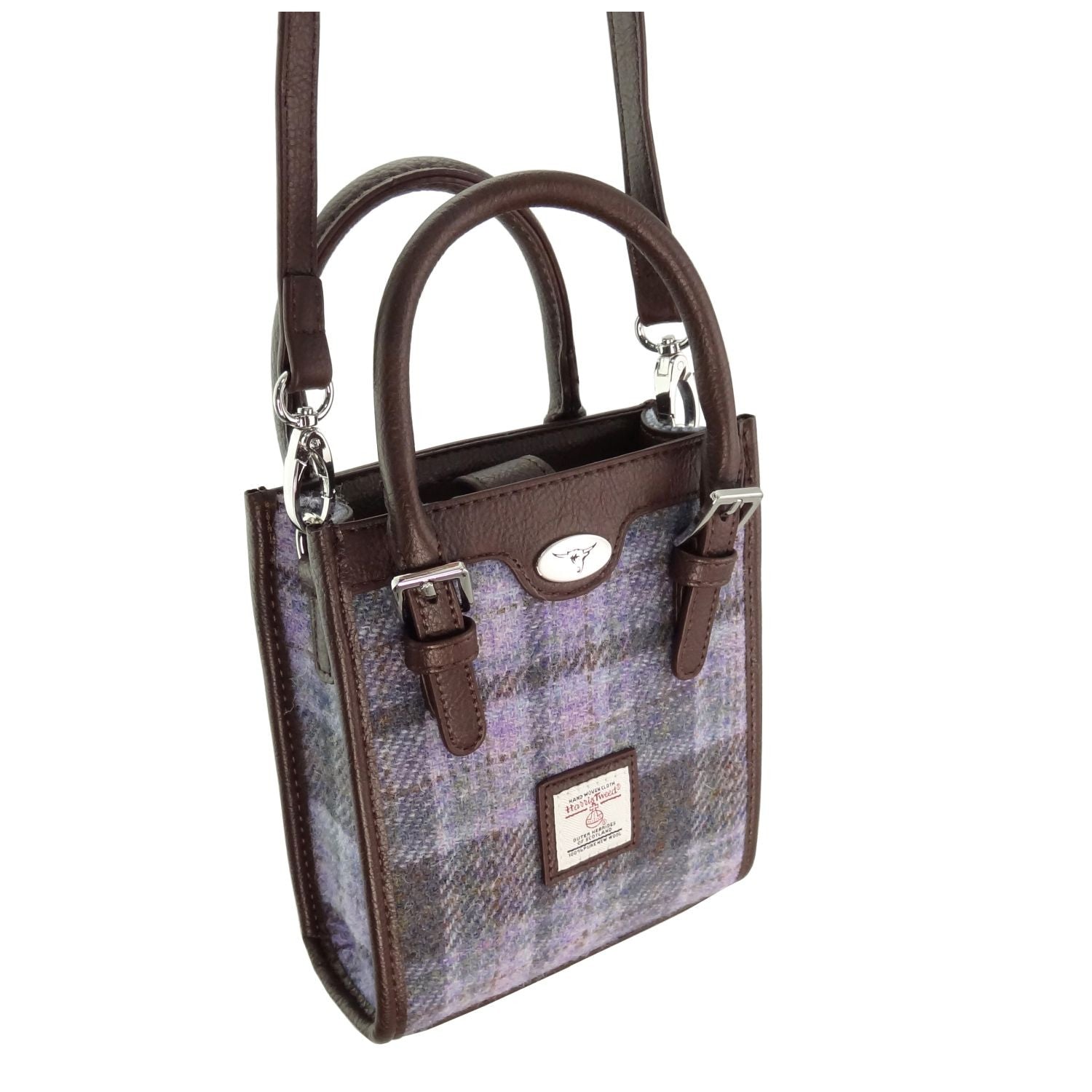 Harris Tweed Keltie Tall Mini Tote Bag - Wool Crossbody Tote - Soft Purple Tartan(COL155)